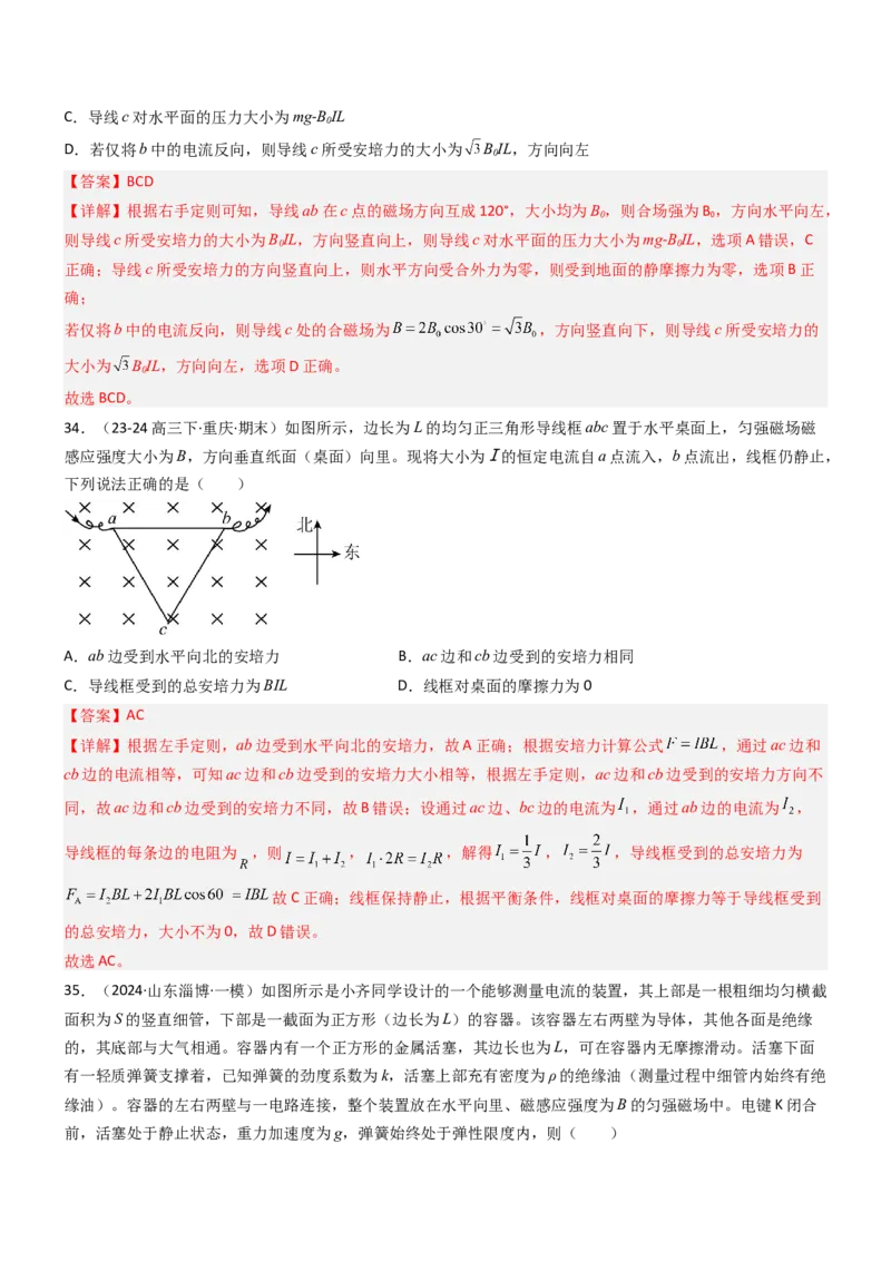 压轴题06安培力（解析版）_4.2025物理总复习_2024年新高考资料_5.2024三轮冲刺_2024年高考物理压轴题专项训练（新高考通用）