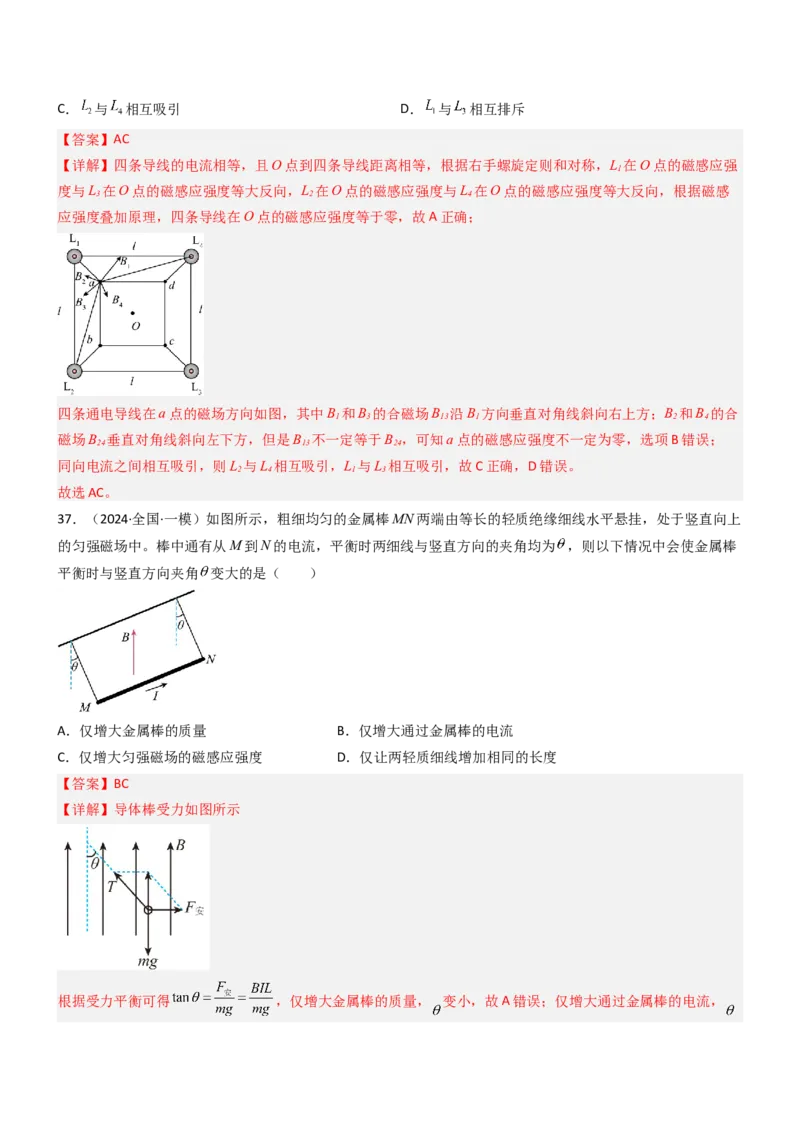 压轴题06安培力（解析版）_4.2025物理总复习_2024年新高考资料_5.2024三轮冲刺_2024年高考物理压轴题专项训练（新高考通用）