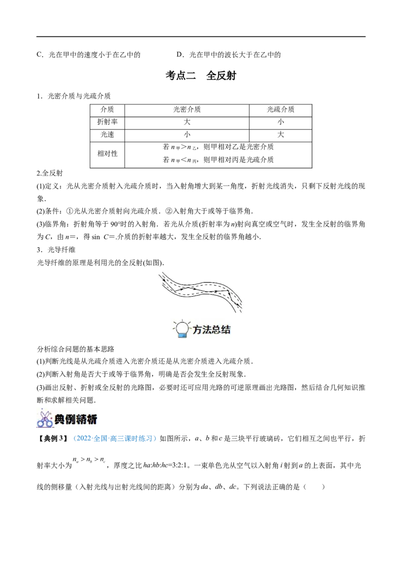 专题31光的折射、全反射&mdash;&mdash;全攻略备战2023年高考物理一轮重难点复习（原卷版）_4.2025物理总复习_2023年新高复习资料_一轮复习_全攻略备战2023年高考物理一轮重难点复习