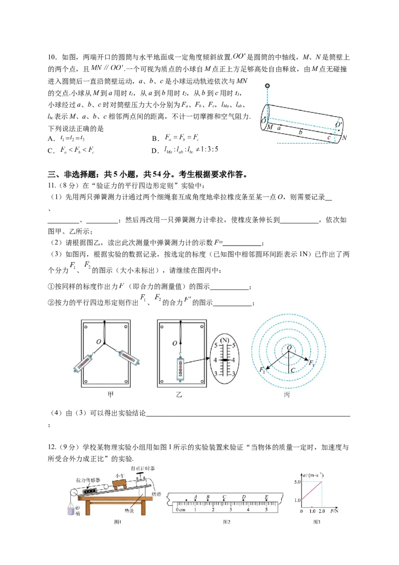 广东省深圳市高级中学2024-2025学年高三上学期10月第一次诊断测试物理Word版含解析_A1502026各地模拟卷（超值！）_10月