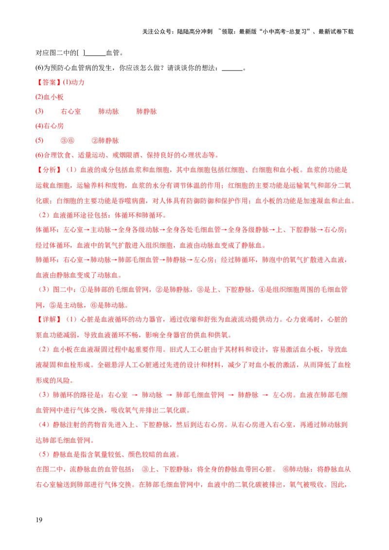 主题05人体生理与健康（测试）（解析版）_02中考总复习（2026版更新中）_08-生物-中考总复习_2025中考复习资料_2025中考二轮课件ppt+讲义+练习生物_测试