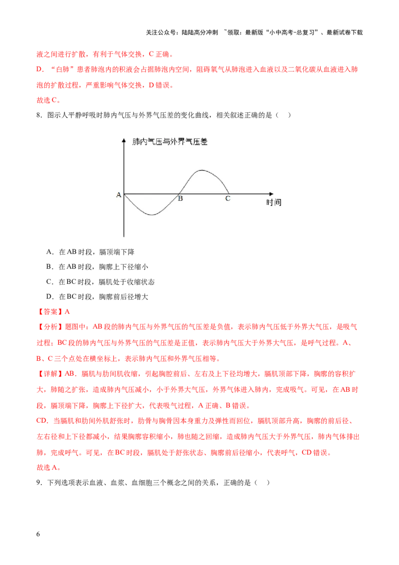 主题05人体生理与健康（测试）（解析版）_02中考总复习（2026版更新中）_08-生物-中考总复习_2025中考复习资料_2025中考二轮课件ppt+讲义+练习生物_测试