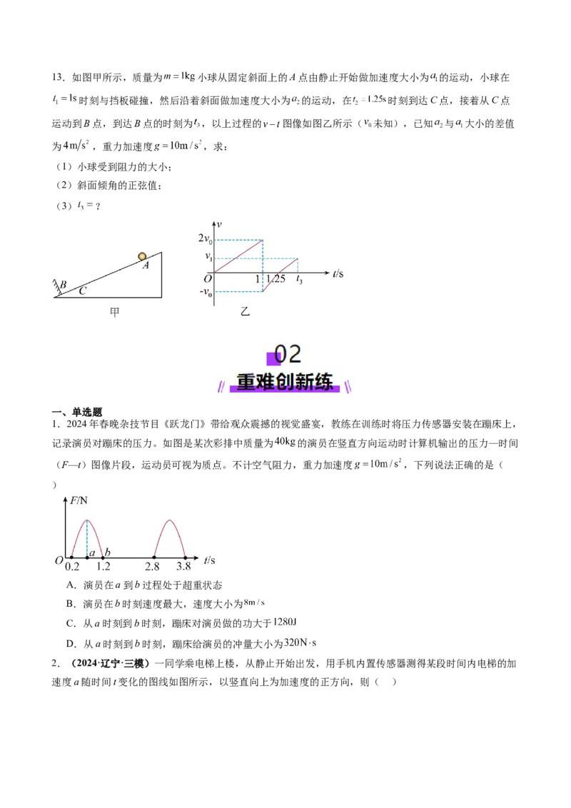 第09讲牛顿运动定律的理解及基本应用（练习）（原卷版）_4.2025物理总复习_2025年新高考资料_一轮复习_2025年高考物理一轮复习讲练测（新教材新高考）