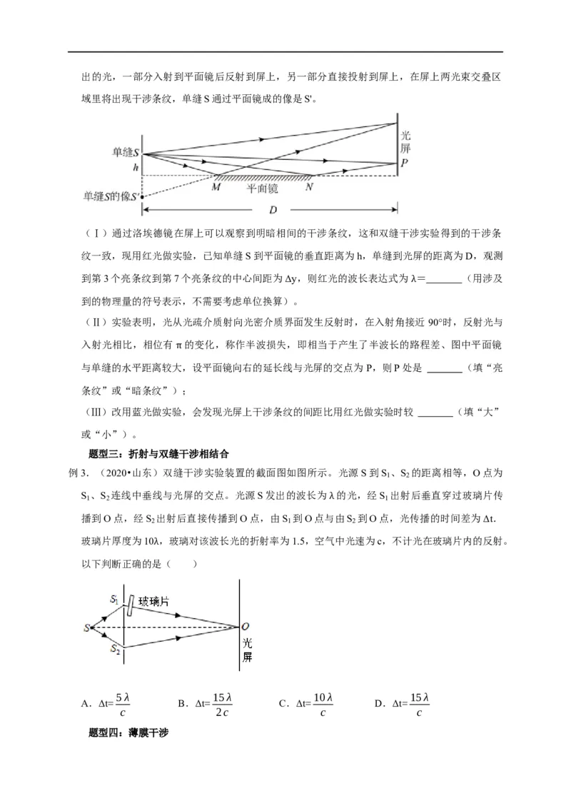 第98讲光的干涉及用双缝干涉实验测波长（原卷版）_4.2025物理总复习_2023年新高复习资料_专项复习_2023届高三物理高考复习101微专题模型精讲精练