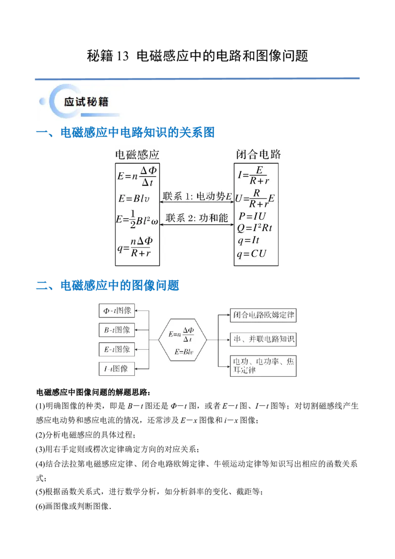 秘籍13电磁感应中的电路和图像问题（解析版）-备战2024年高考物理抢分秘籍_4.2025物理总复习_2024年新高考资料_5.2024三轮冲刺_备战2024年高考物理抢分秘籍（新高考通用）321489818