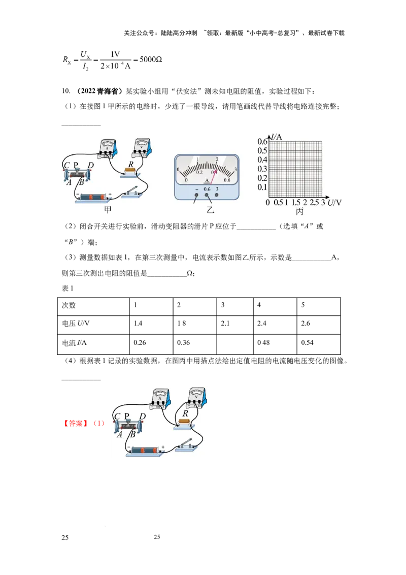 必考实验09.用电流表和电压表测量电阻（解析版）_02中考总复习（2026版更新中）_04-物理-中考总复习_2025年中考复习资料_2025年物理中考二轮复习21个必考12个常考实验三题型新考法专项精练