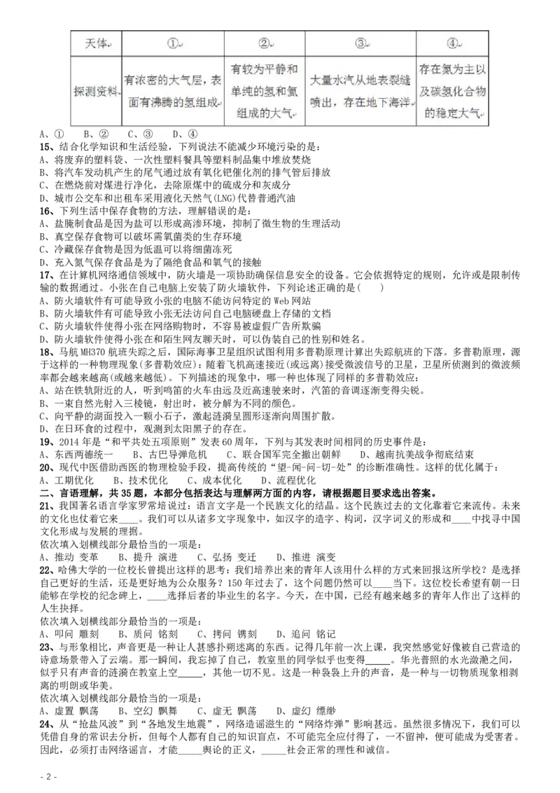 2015年425联考《行测》真题（湖北卷）_34省+国考真题_34省考+国考pdf版推荐用这个版本_34省行测+申论真题pdf推荐用这个版本_湖北公务员考试真题pdf版_题目