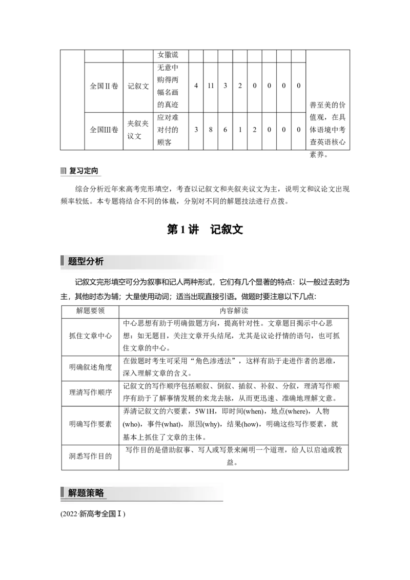 2023年高考英语二轮复习（新高考版）第2部分完形填空与语法填空　专题3　第1讲　记叙文_3.2025英语总复习_2023年新高考资料_二轮复习_2023年高考英语二轮复习讲义+课件（新高考版）