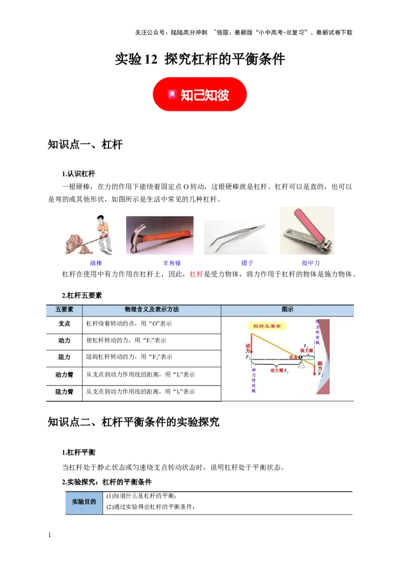 实验12探究杠杆的平衡条件（解析版）_02中考总复习（2026版更新中）_04-物理-中考总复习_2024年中考复习资料_二轮复习_（讲义+练习）2024年中考物理二轮题型专项复习