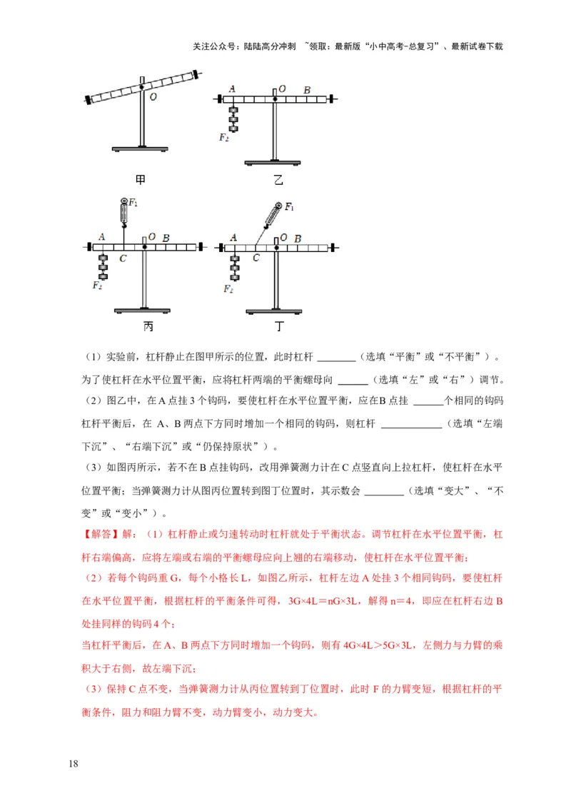实验12探究杠杆的平衡条件（解析版）_02中考总复习（2026版更新中）_04-物理-中考总复习_2024年中考复习资料_二轮复习_（讲义+练习）2024年中考物理二轮题型专项复习