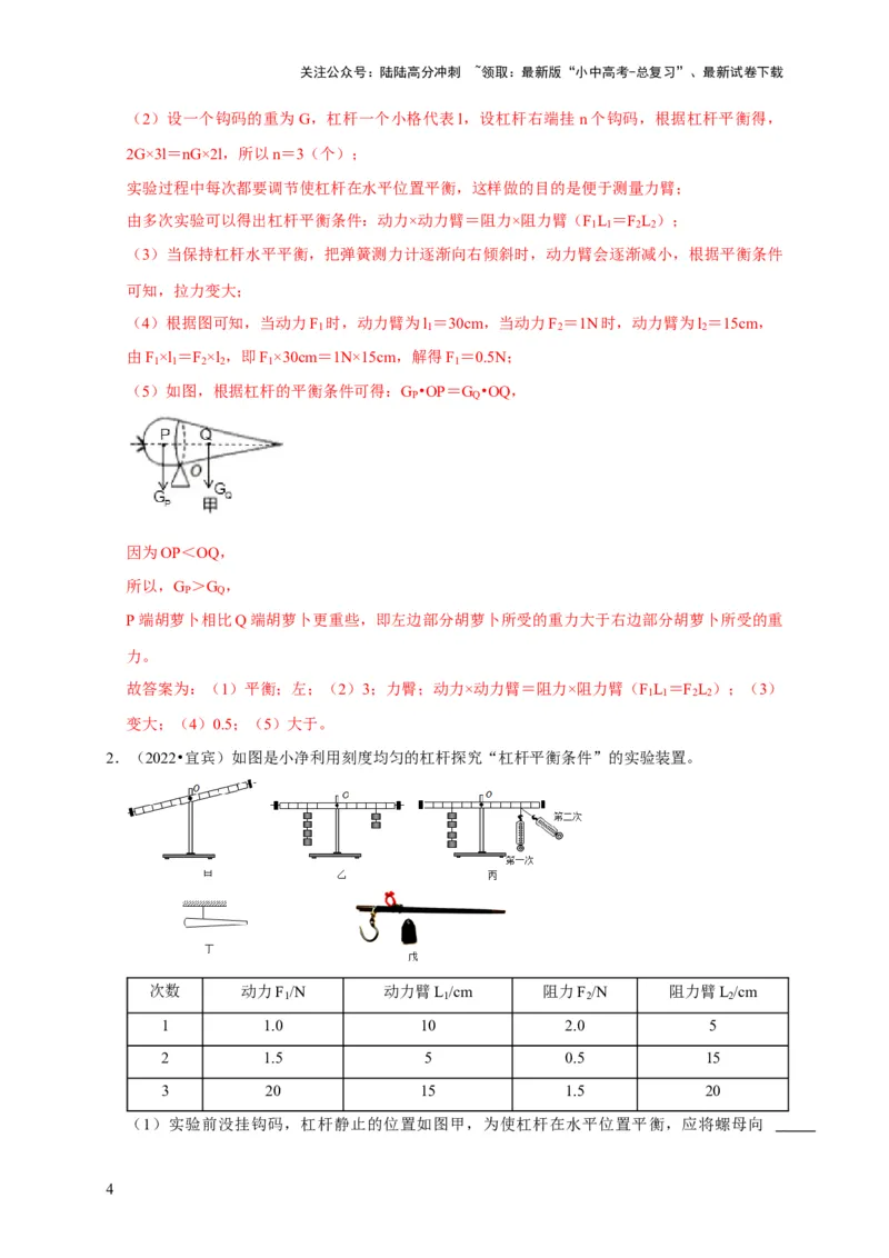 实验12探究杠杆的平衡条件（解析版）_02中考总复习（2026版更新中）_04-物理-中考总复习_2024年中考复习资料_二轮复习_（讲义+练习）2024年中考物理二轮题型专项复习