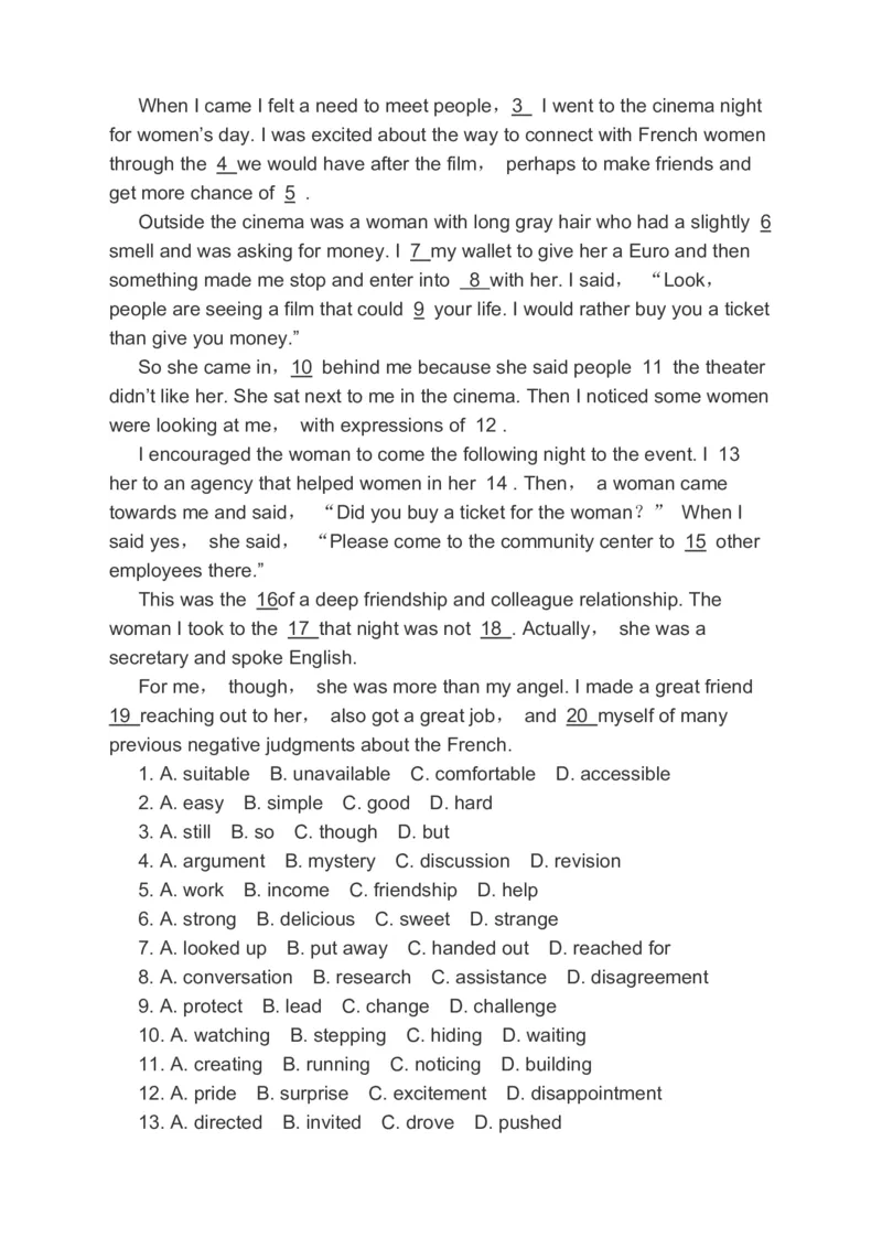 2023届高考英语二轮复习分类综合训练：阅读理解完形填空语法填空（含答案）(1)_3.2025英语总复习_赠品通用版（老高考）复习资料_二轮复习