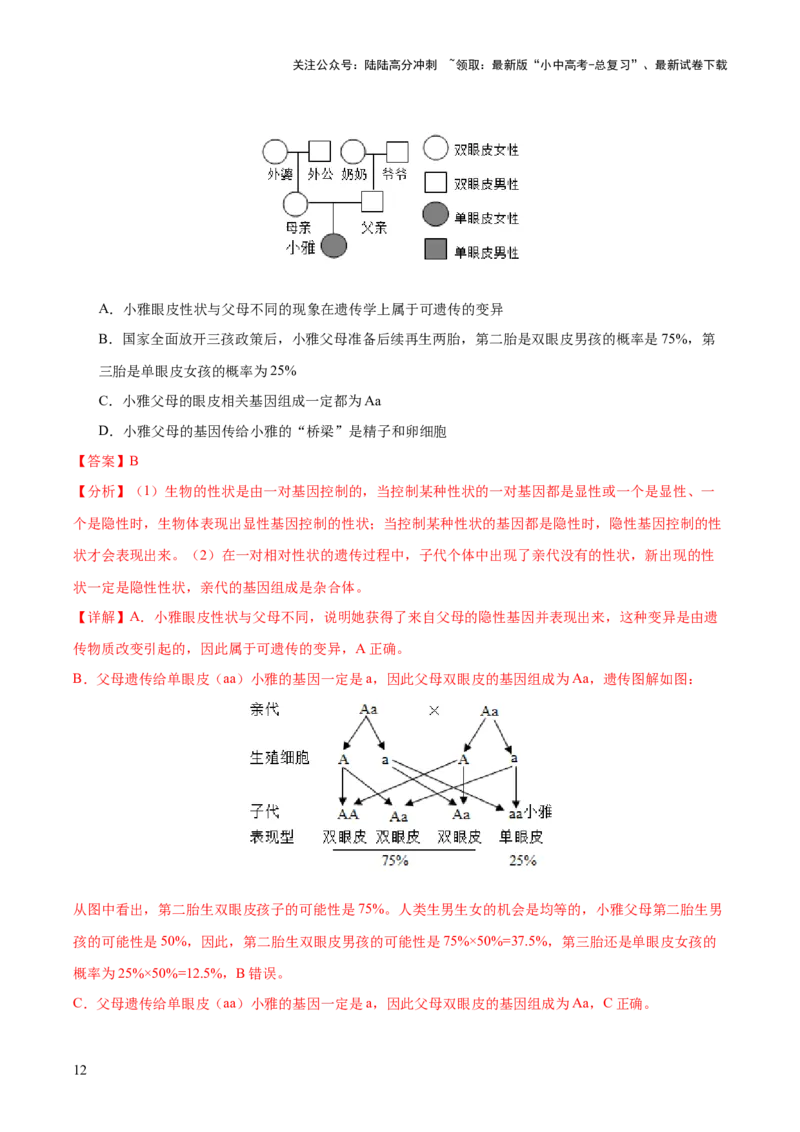 热点04基因组成及概率计算（测试）（解析版）_02中考总复习（2026版更新中）_08-生物-中考总复习_2025中考复习资料_2025中考二轮课件ppt+讲义+练习生物_测试