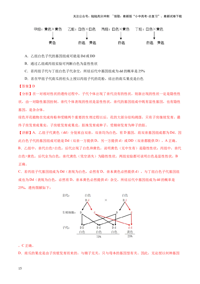 热点04基因组成及概率计算（测试）（解析版）_02中考总复习（2026版更新中）_08-生物-中考总复习_2025中考复习资料_2025中考二轮课件ppt+讲义+练习生物_测试