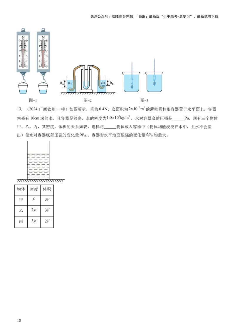 压轴题08压强与浮力选填题（原卷版）_02中考总复习（2026版更新中）_04-物理-中考总复习_2024年中考复习资料_三轮复习_2024年中考物理压轴题专项训练（全国通用）