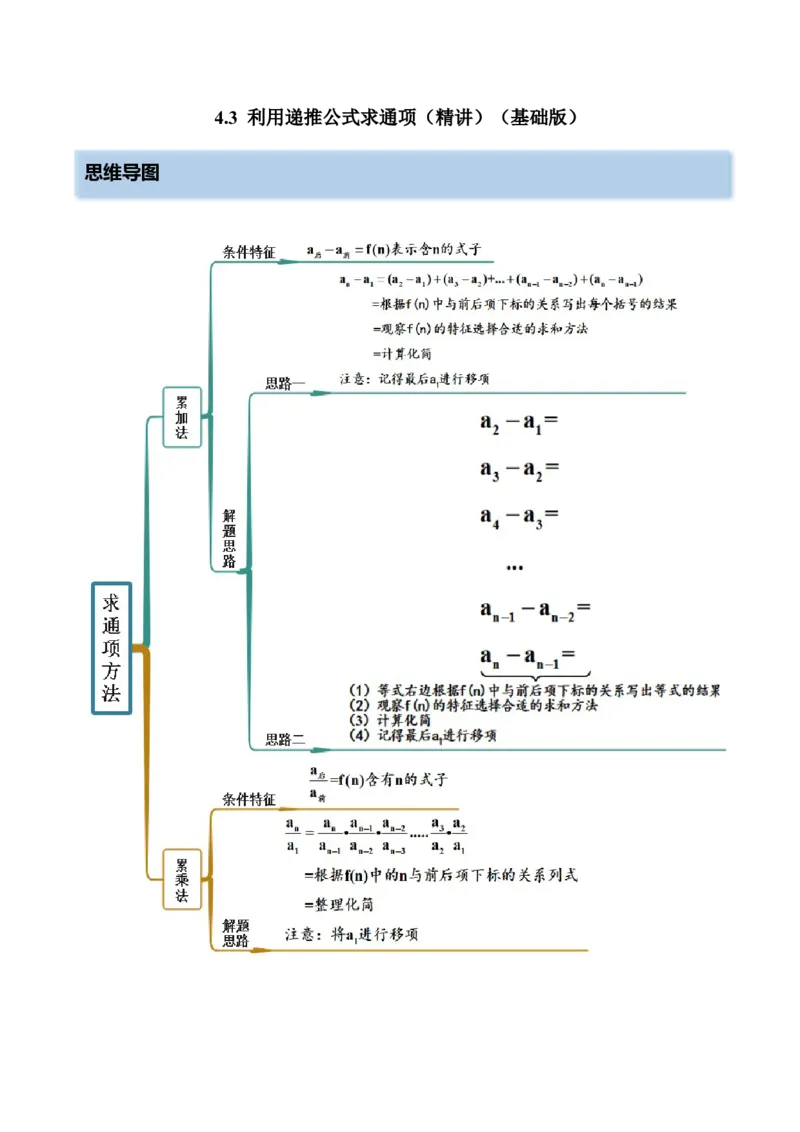 4.3利用递推公式求通项（精讲）（基础版）（原卷版）_2.2025数学总复习_2023年新高考资料_一轮复习_2023年高考数学一轮复习（基础版）（新高考地区专用）