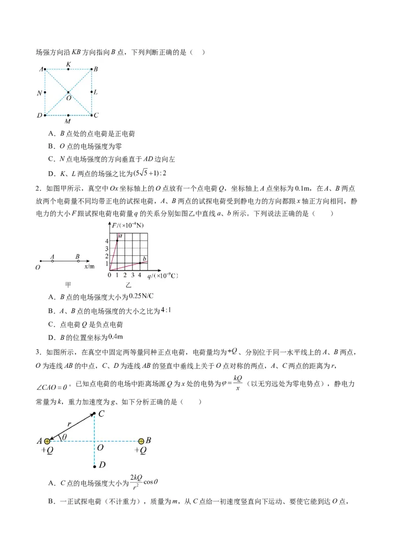 第33讲静电场中力的性质（练习）（原卷版）_4.2025物理总复习_2025年新高考资料_一轮复习_2025年高考物理一轮复习讲练测（新教材新高考）