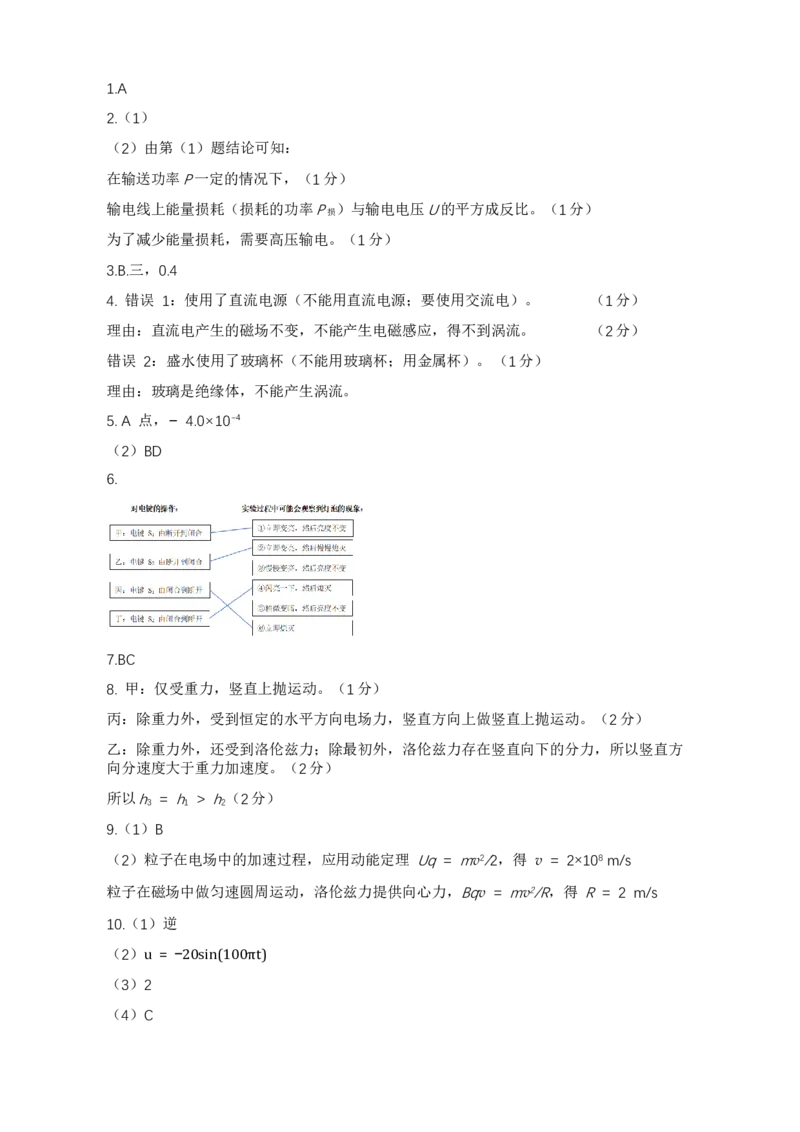 物理试题（含答案）_A1502026各地模拟卷（超值！）_6月_2406292024上海市黄浦区敬业中学高二下学期6月期末_上海市敬业中学2023-2024学年高二下学期6月期末物理