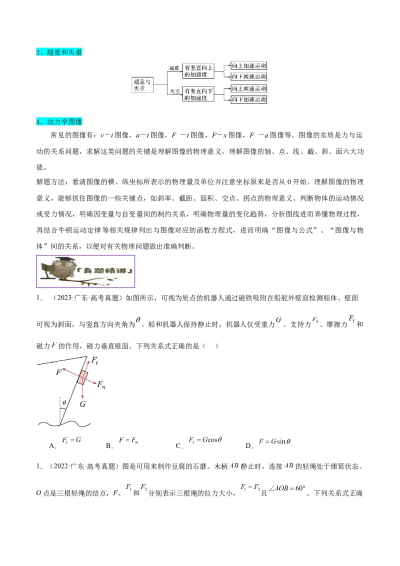 押广东卷选择题2共点力平衡与牛顿三大定律（原卷版）_4.2025物理总复习_2024年新高考资料_5.2024三轮冲刺_备战2024年高考物理临考题号押题（广东专用）324210116