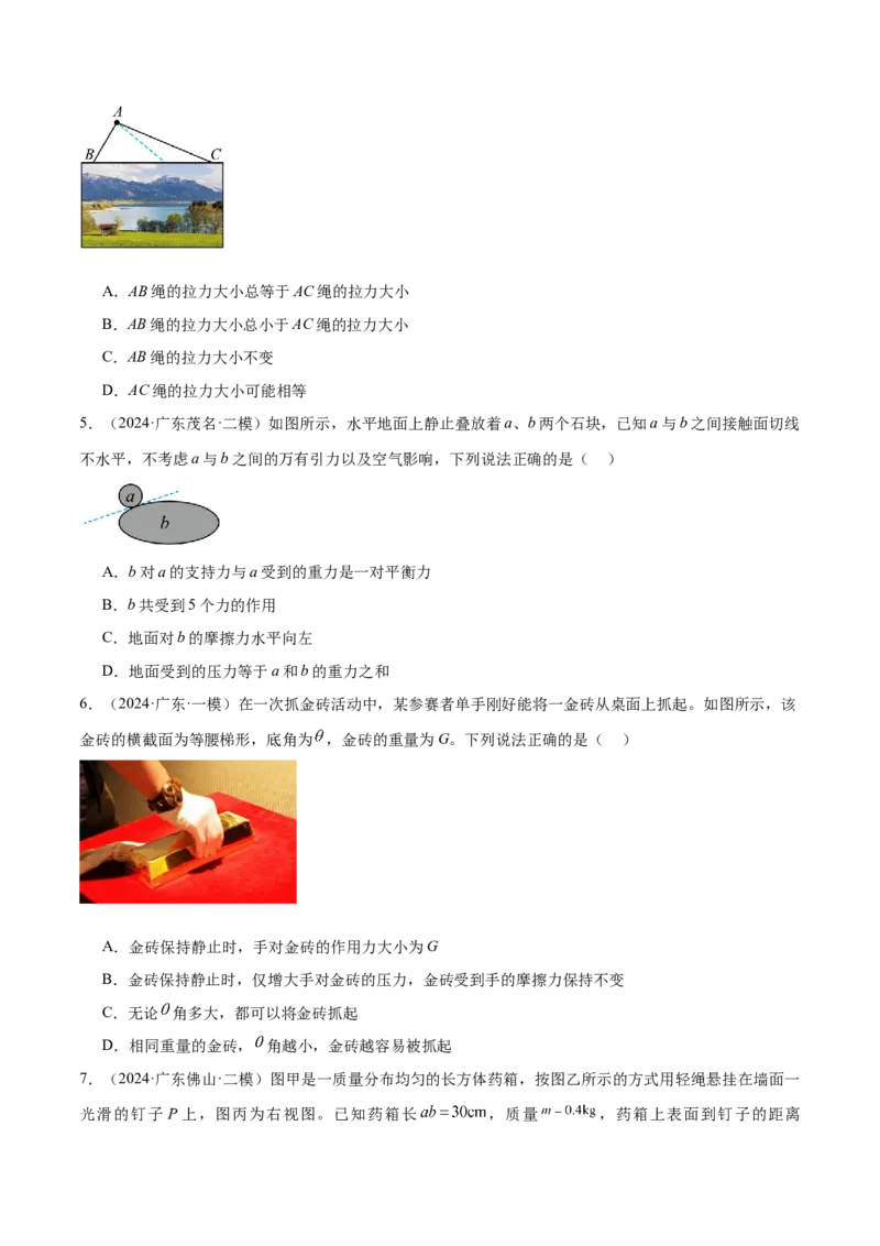 押广东卷选择题2共点力平衡与牛顿三大定律（原卷版）_4.2025物理总复习_2024年新高考资料_5.2024三轮冲刺_备战2024年高考物理临考题号押题（广东专用）324210116