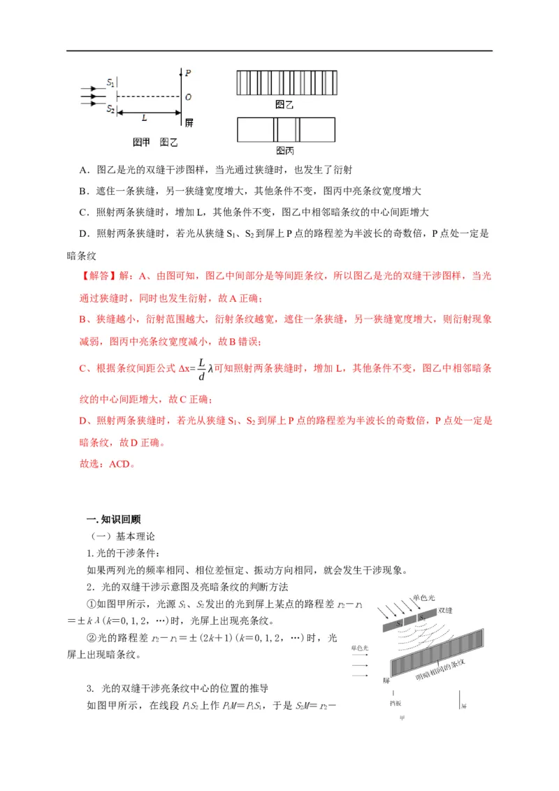 第98讲光的干涉及用双缝干涉实验测波长（解析版）_4.2025物理总复习_2023年新高复习资料_专项复习_2023届高三物理高考复习101微专题模型精讲精练