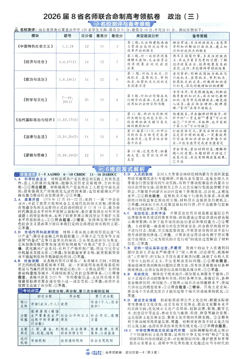 2026版金考卷&middot;百校联盟高考领航卷政治（新教材版）-答案_2026版金考卷&middot;百校联盟高考领航卷（全科）_2026版金考卷&middot;百校联盟高考领航卷政治（新教材版）