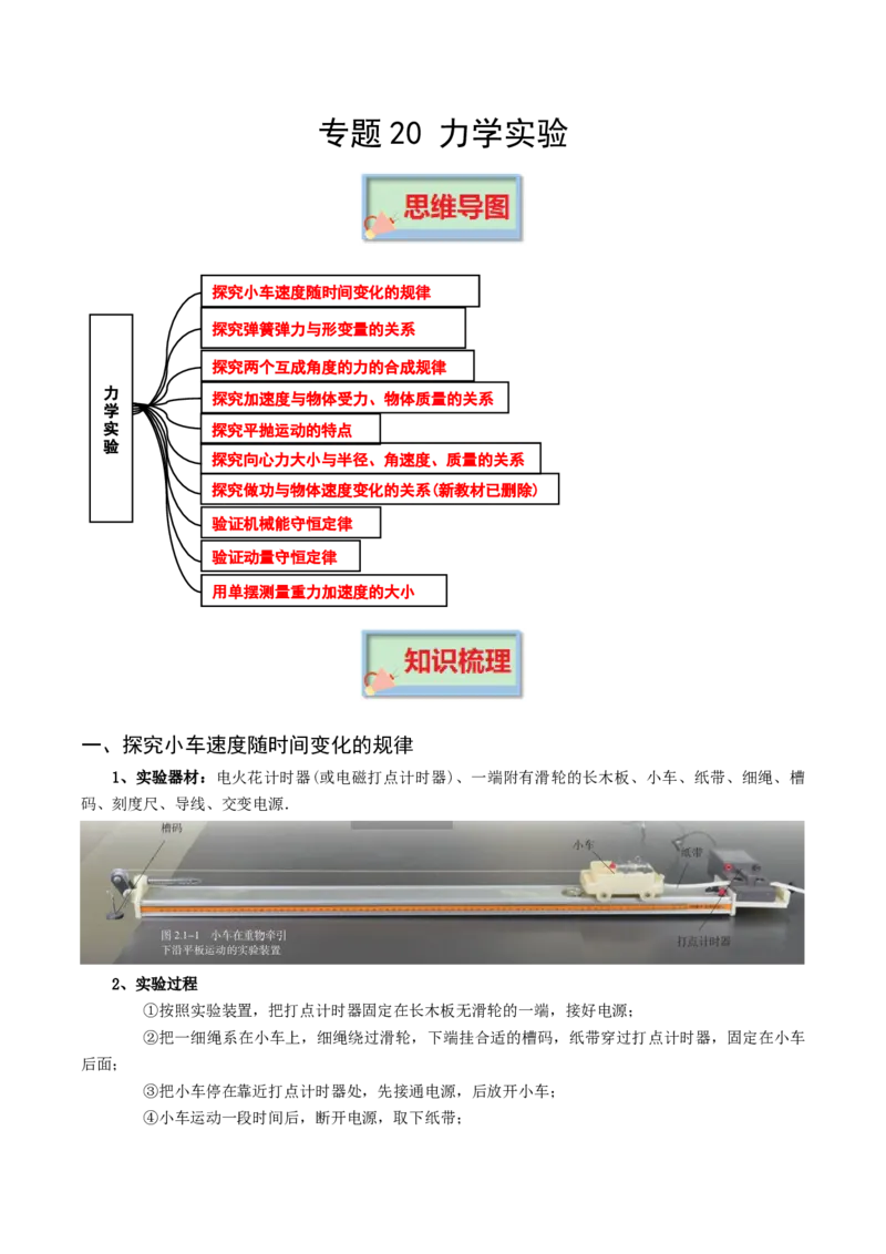 专题20力学实验-口袋书2023年高考物理必背知识手册_38144811(1)_4.2025物理总复习_2023年新高复习资料_备战2023年高考物理抢分秘籍（新高考专用）