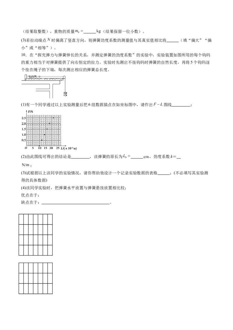 第08讲实验：探究弹簧弹力与形变量的关系、实验：探究两个互成角度的力的合成规律（练习）（原卷版）_4.2025物理总复习_2025年新高考资料_一轮复习