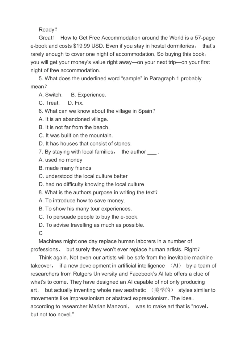 2023届高考英语二轮复习阅读理解阅读七选五书面表达分类综合训练（含答案）_3.2025英语总复习_赠品通用版（老高考）复习资料_二轮复习