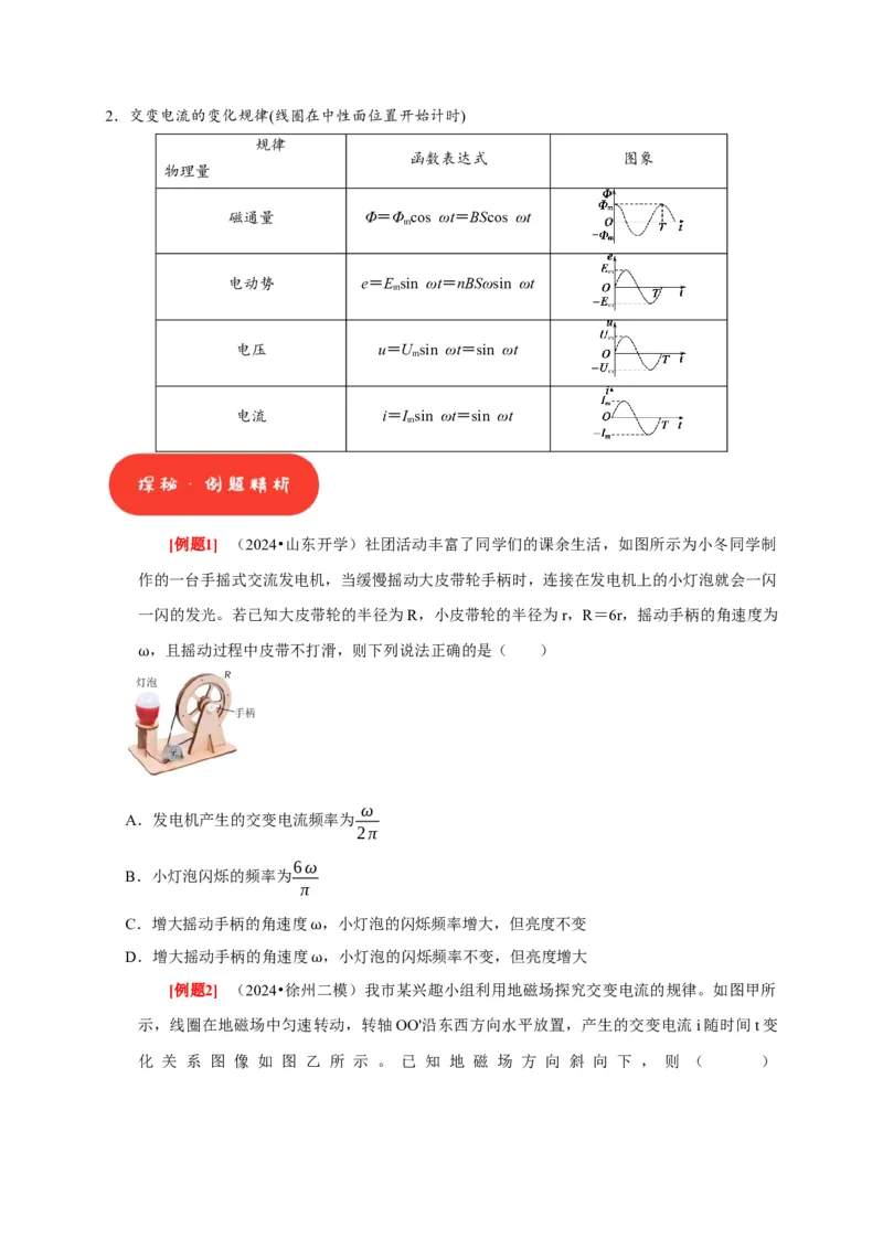 第25讲　交变电流的产生和描述（原卷版）_4.2025物理总复习_2025年新高考资料_一轮复习_2025届高考物理一轮复习考点精讲精练（全国通用）（完结）