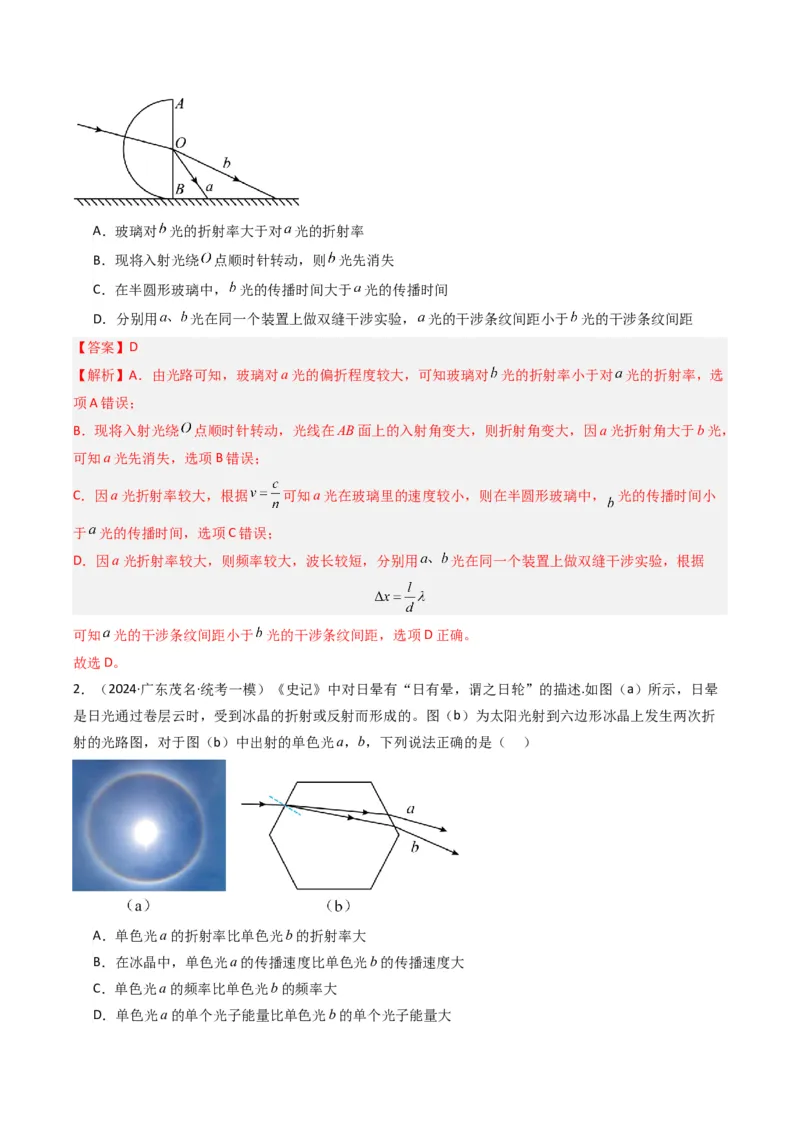 热点14光学中的常见模型（解析版）_4.2025物理总复习_2024年新高考资料_3.2024专项复习_2024年高考物理热点&middot;重点&middot;难点专练（新高考专用）