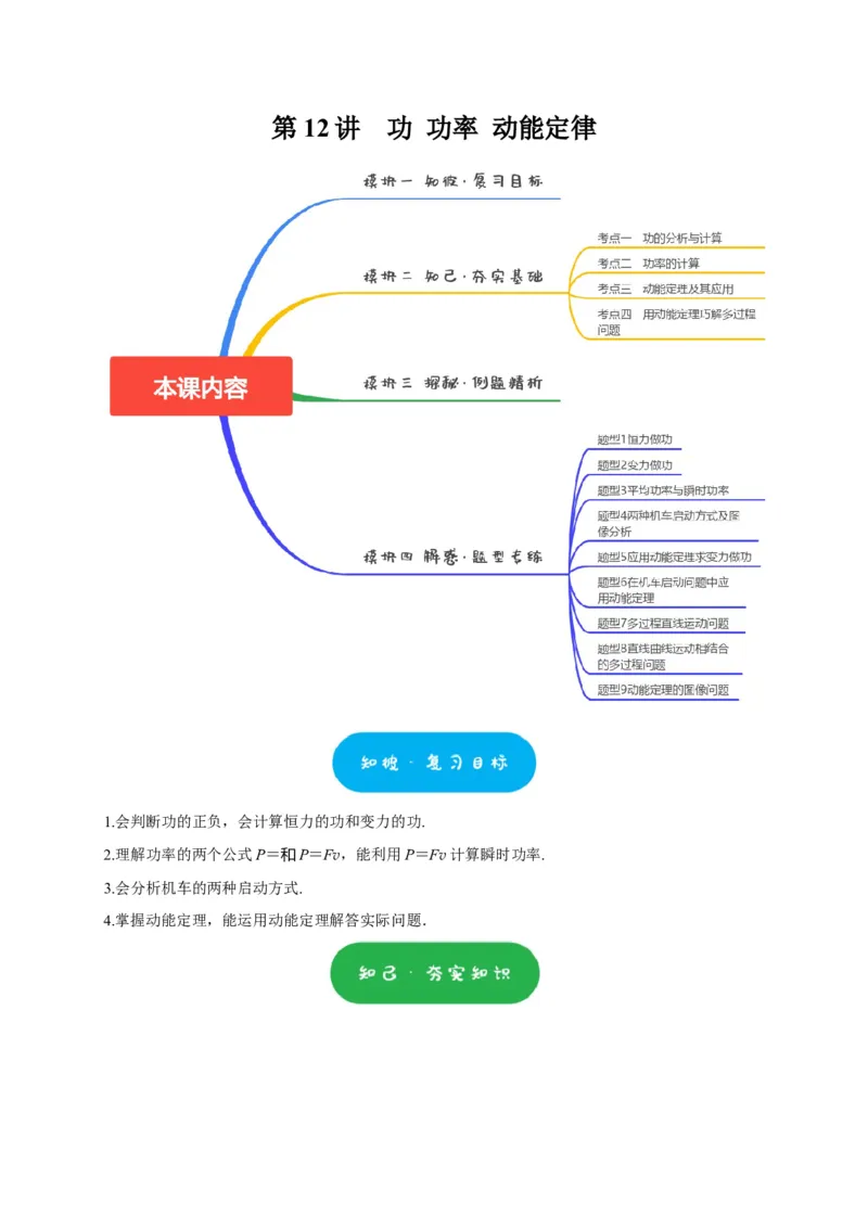 第12讲　功功率动能定律（原卷版）_4.2025物理总复习_2025年新高考资料_一轮复习_2025届高考物理一轮复习考点精讲精练（全国通用）（完结）