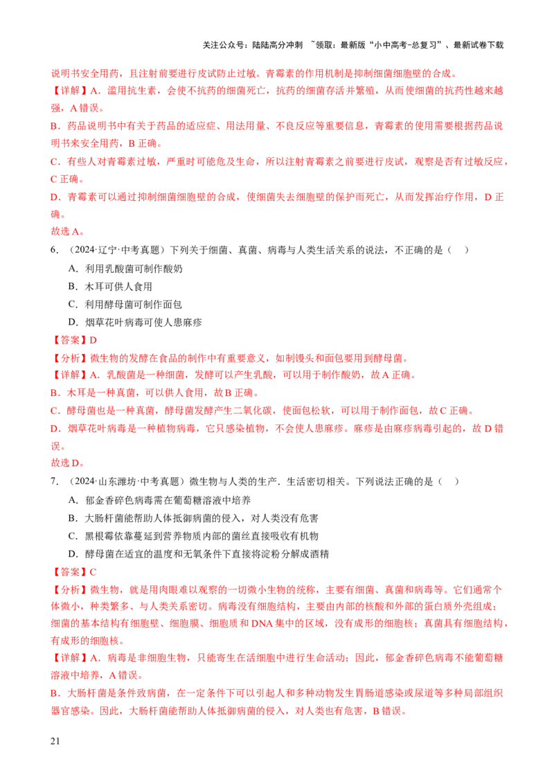 主题二生物的多样性（讲练）（解析版）_02中考总复习（2026版更新中）_08-生物-中考总复习_2025中考复习资料_2025中考二轮课件ppt+讲义+练习生物_讲义+练习_719