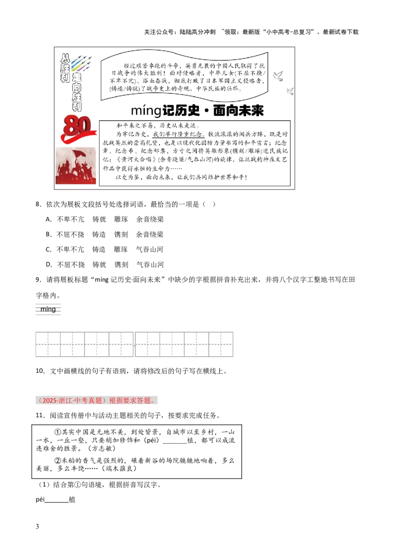 习题突破练--基础知识综合真题实战+核心精练+进阶拔高（全国通用）（原卷版）_02中考总复习（2026版更新中）_01-语文-中考总复习_2026年中考复习（更新中）