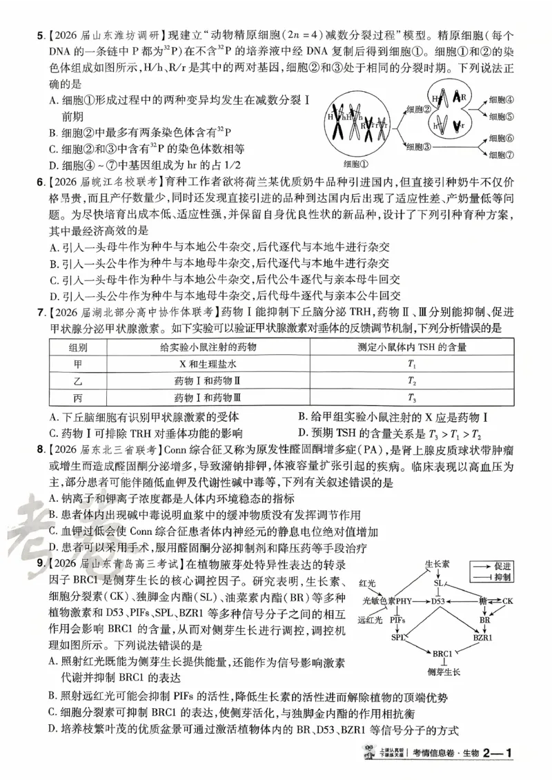 2026金考卷百校联盟高考领航卷生物试卷二（新教材不定项选择题版）_2026版金考卷&middot;百校联盟高考领航卷（全科）_2026版金考卷&middot;百校联盟高考领航卷生物（单选+不定项）