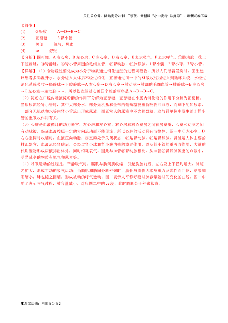 清单06人体内的物质运输与废物排出（6大考点+6大高频命题点）（教师版）_02中考总复习（2026版更新中）_08-生物-中考总复习_2024年中考复习资料_一轮复习_教师版（含答案解析）