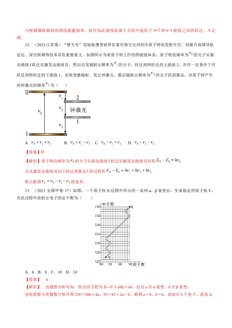 押江苏卷1题近代物理（解析版）_4.2025物理总复习_2024年新高考资料_5.2024三轮冲刺_备战2024年高考物理临考题号押题（江苏卷）322751514
