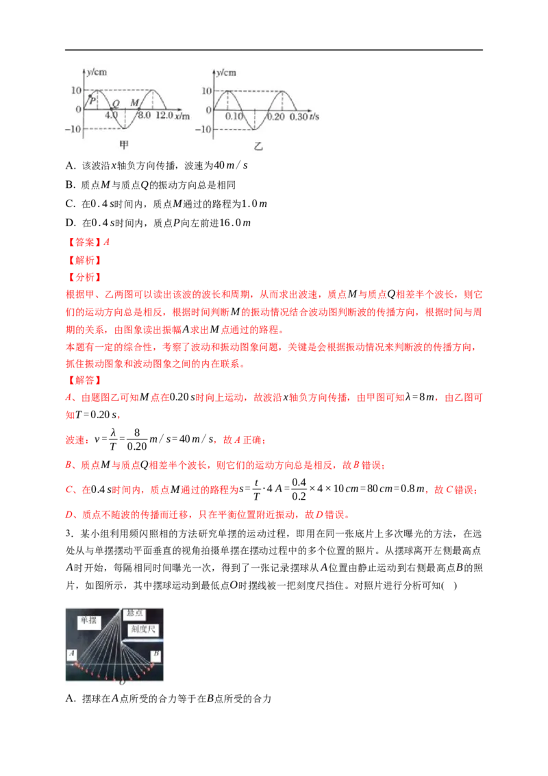 第01练　机械振动（解析版）_4.2025物理总复习_2023年新高复习资料_一轮复习_2023年高考物理一轮复习小题多维练（新高考专用）_第十三章　机械振动与机械波_第01练机械振动