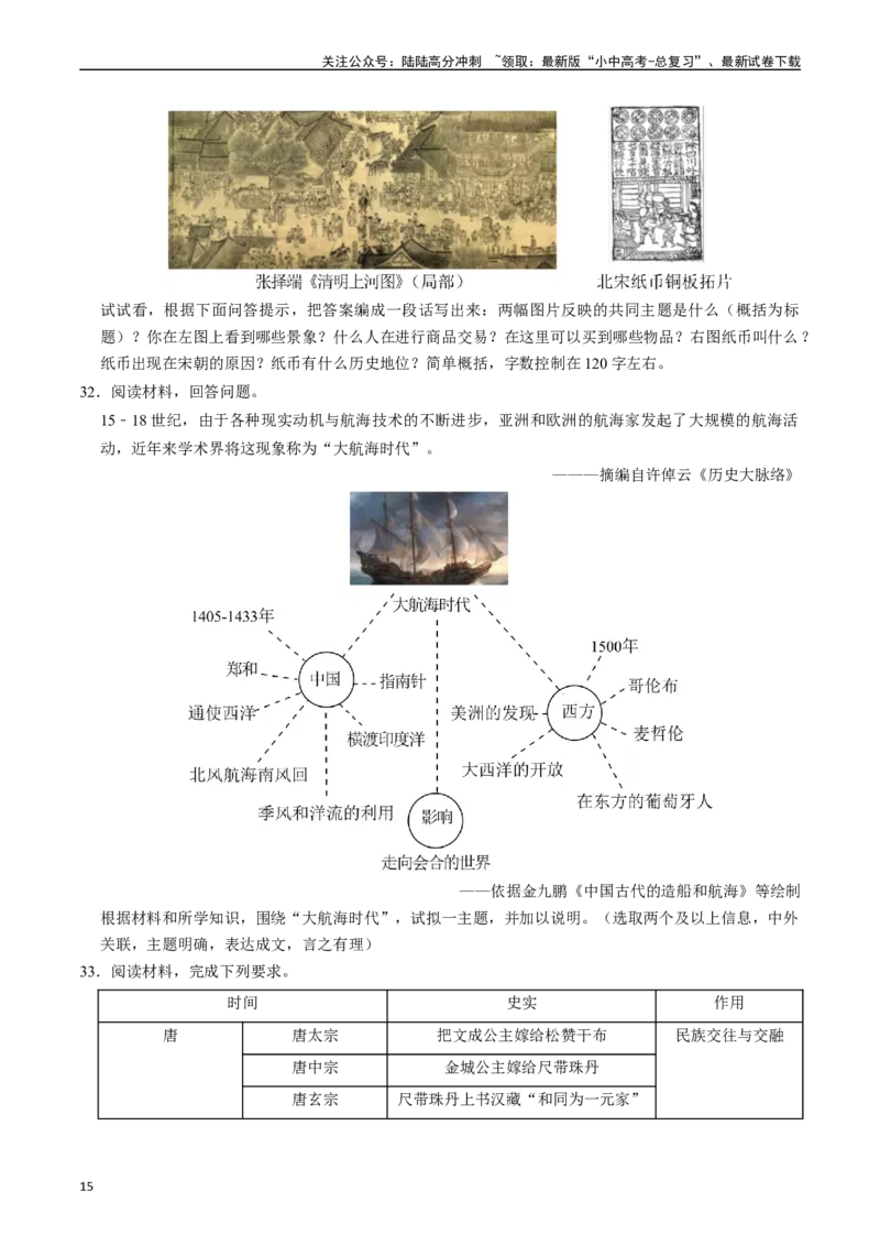 模块01中国古代史历史小论文+观点论述题专项50练（原卷版）_02中考总复习（2026版更新中）_06-历史-中考总复习_2024年中考复习资料_一轮复习_配套练习