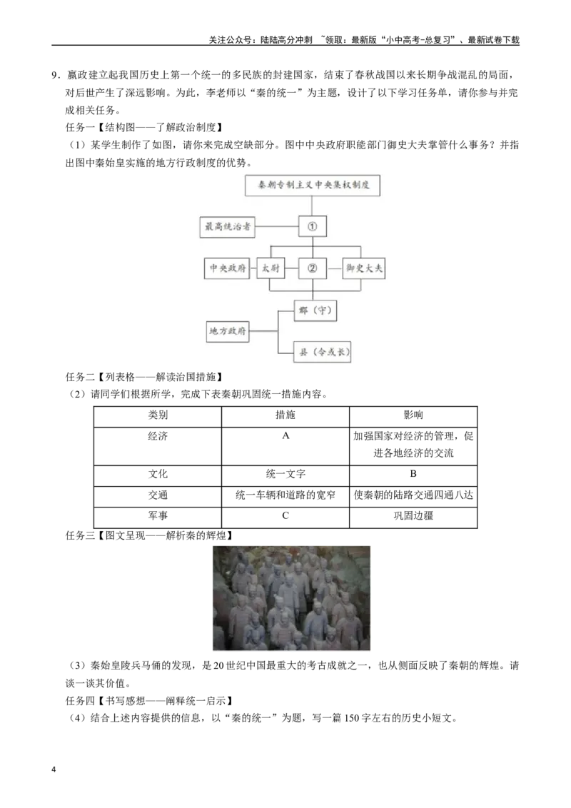 模块01中国古代史历史小论文+观点论述题专项50练（原卷版）_02中考总复习（2026版更新中）_06-历史-中考总复习_2024年中考复习资料_一轮复习_配套练习