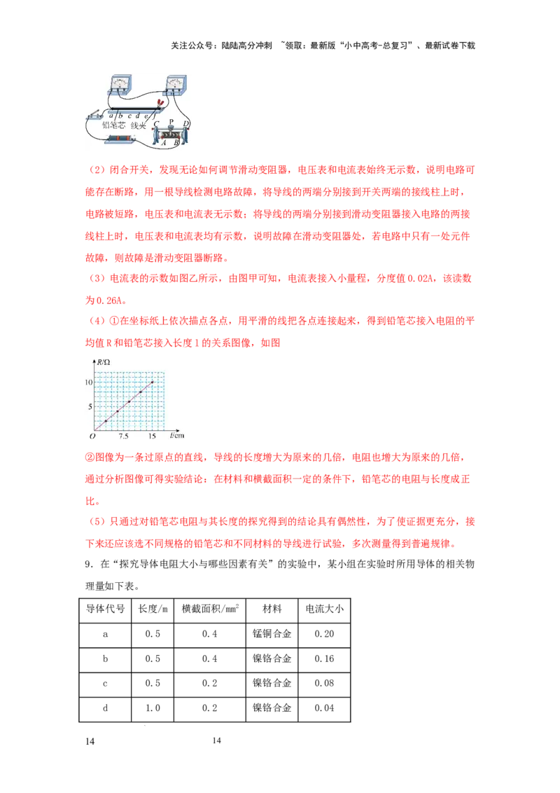 常考实验09.探究影响导体电阻大小因素的实验（解析版）_02中考总复习（2026版更新中）_04-物理-中考总复习_2025年中考复习资料