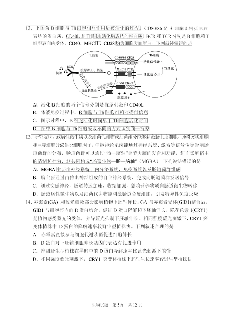 山东省实验中学2025届高三第三次诊断考试生物试题_A1502026各地模拟卷（超值！）_12月_241214山东省实验中学2025届高三第三次诊断考试_山东省实验中学2025届高三第三次诊断考试生物