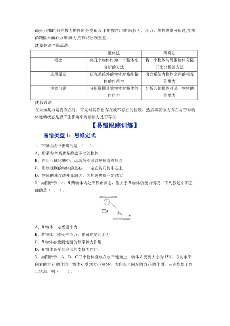 备战2023年高考物理考试易错题&mdash;&mdash;易错点03重力弹力摩擦力受力分析_4.2025物理总复习_2023年新高复习资料_一轮复习_备战2023新高考物理一轮复习考试易错题（含答案）