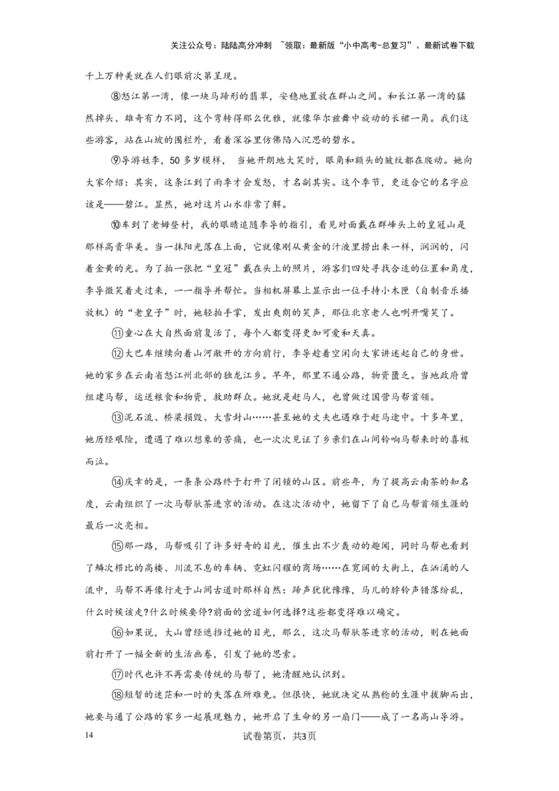 分析文章线索（专项训练）（原卷版）_02中考总复习（2026版更新中）_01-语文-中考总复习_2025年中考资料_备战2025年中考语文一轮复习记叙文阅读课件+专项练习_专项练习