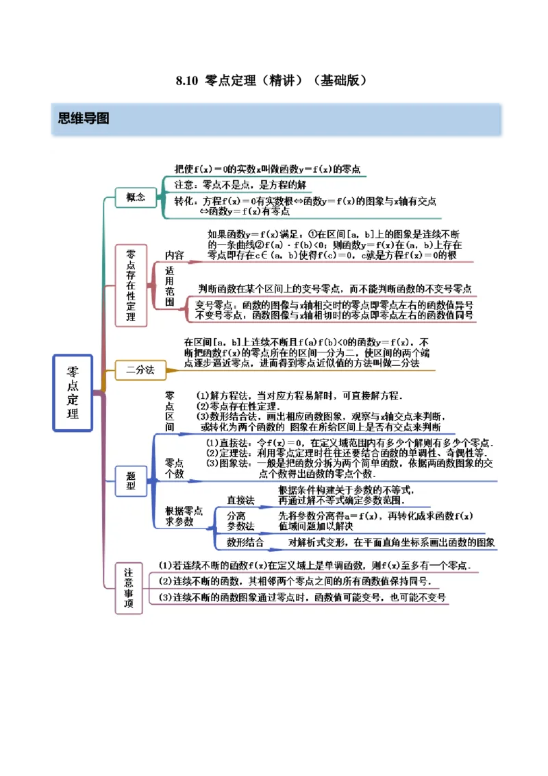 8.10零点定理（精讲）（基础版）（原卷版）_2.2025数学总复习_2023年新高考资料_一轮复习_2023年高考数学一轮复习（基础版）（新高考地区专用）