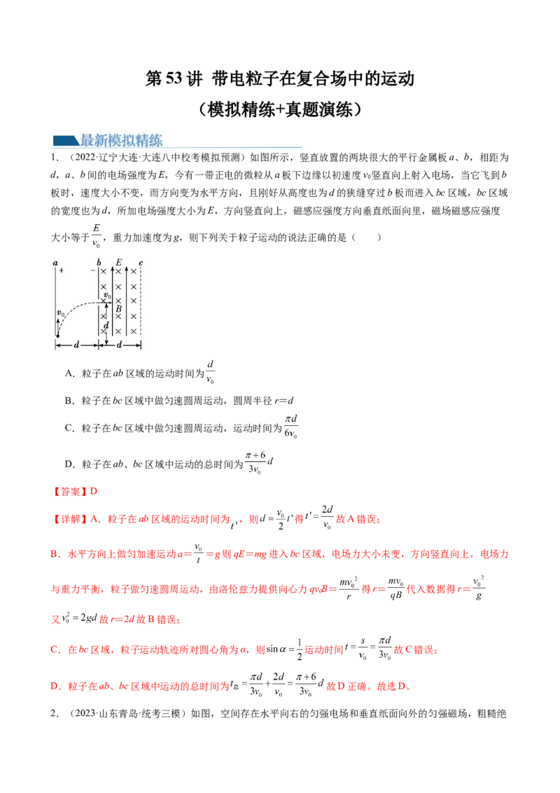 第53讲带电粒子在复合场中的运动（练习）（解析版）_4.2025物理总复习_2024年新高考资料_1.2024一轮复习_2024年高考物理一轮复习讲练测（新教材新高考）