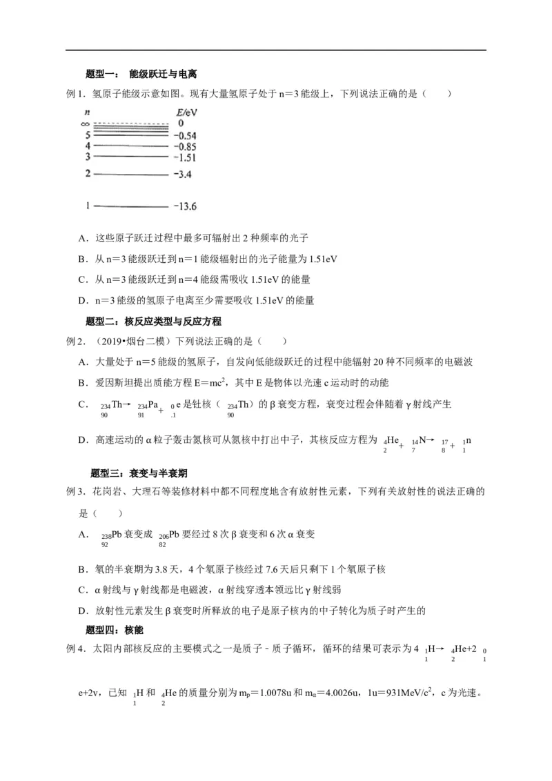 第101讲原子与原子核（玻尔模型与核反应）（原卷版）_4.2025物理总复习_2023年新高复习资料_专项复习_2023届高三物理高考复习101微专题模型精讲精练