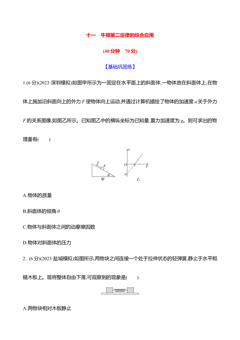 十一：牛顿第二定律的综合应用（含解析）_4.2025物理总复习_2025年新高考资料_专项复习_2025新高考物理核心素养测评（含解析）（完结）