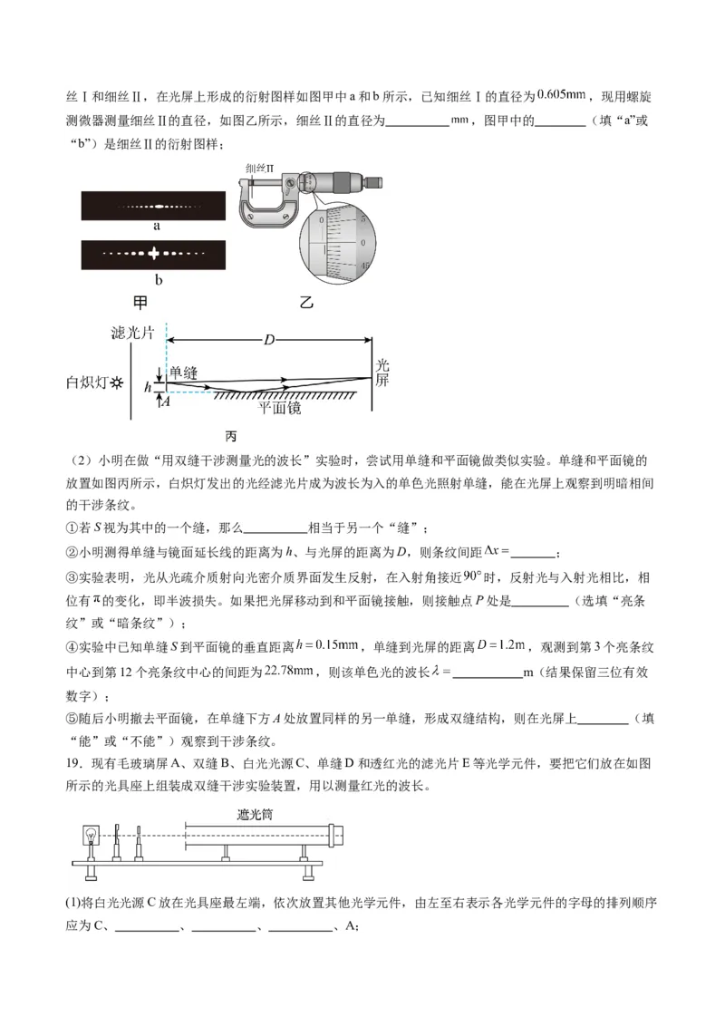 第62讲光学实验（练习）（原卷版）_4.2025物理总复习_2025年新高考资料_一轮复习_2025年高考物理一轮复习讲练测（新教材新高考）