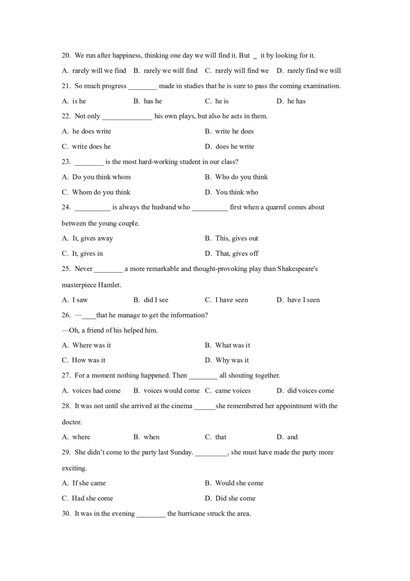 13倒装句、省略句与强调句(精练)-2024年高考英语一轮复习语法能力突破必备(PPT+复习卡+精练题)(通用版)_3.2025英语总复习_2024年新高考资料_1.2024一轮复习
